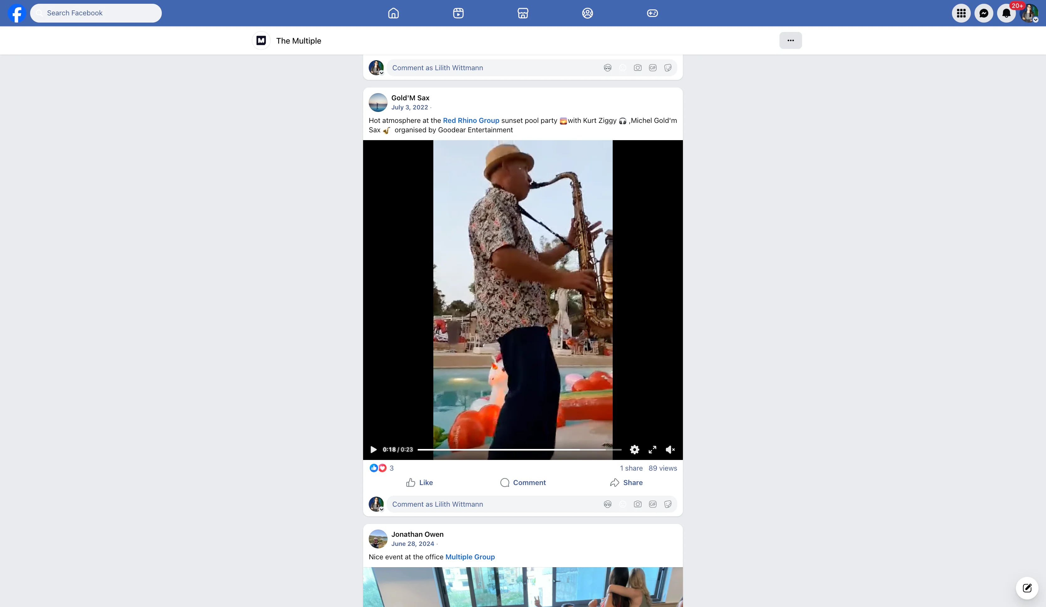 Hot atmosphere at the Red Rhino Group sunset pool party 🌅with Kurt Ziggy 🎧 ,Michel Gold'm Sax 🎷  organised by Goodear Entertainment. Darunter ein Saxophonist, der auf der Firmenfeier von Red Rhino spielte.
